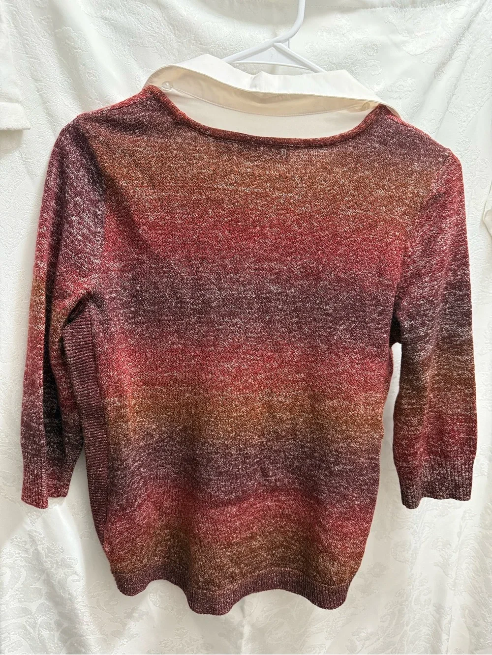 Kim Rogers Marled Red and Brown Crewneck Sweater